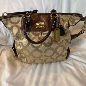COACH Signature Brown Tote Satchel Shoulder Bag Pink Interior